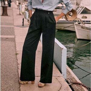 SEZANE Loulou Loose Wide Leg High Waist Side Zip Trouser Pants Sz 36 US 4 25-26